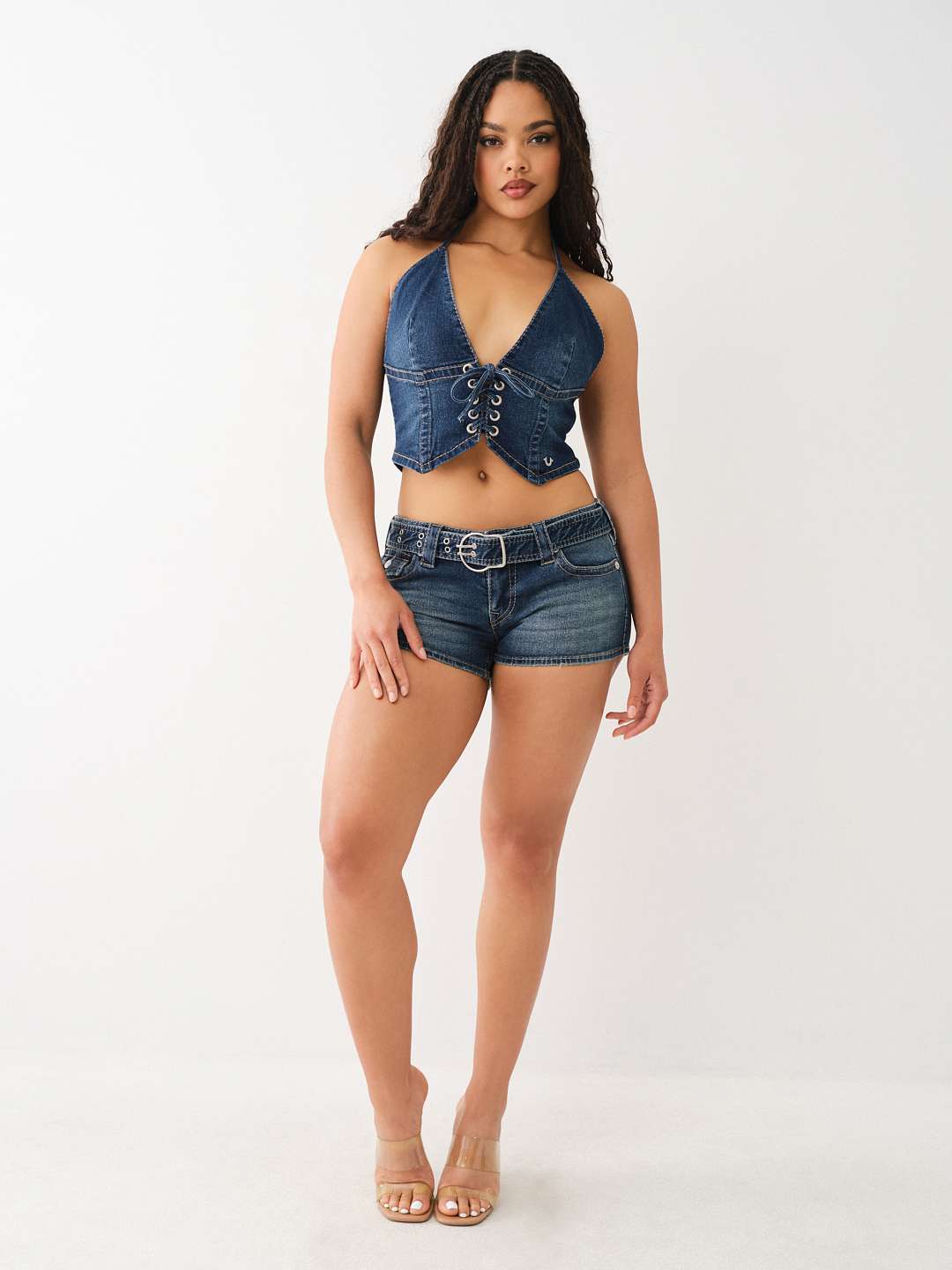 DENIM LACE UP HALTER TOP, image 4