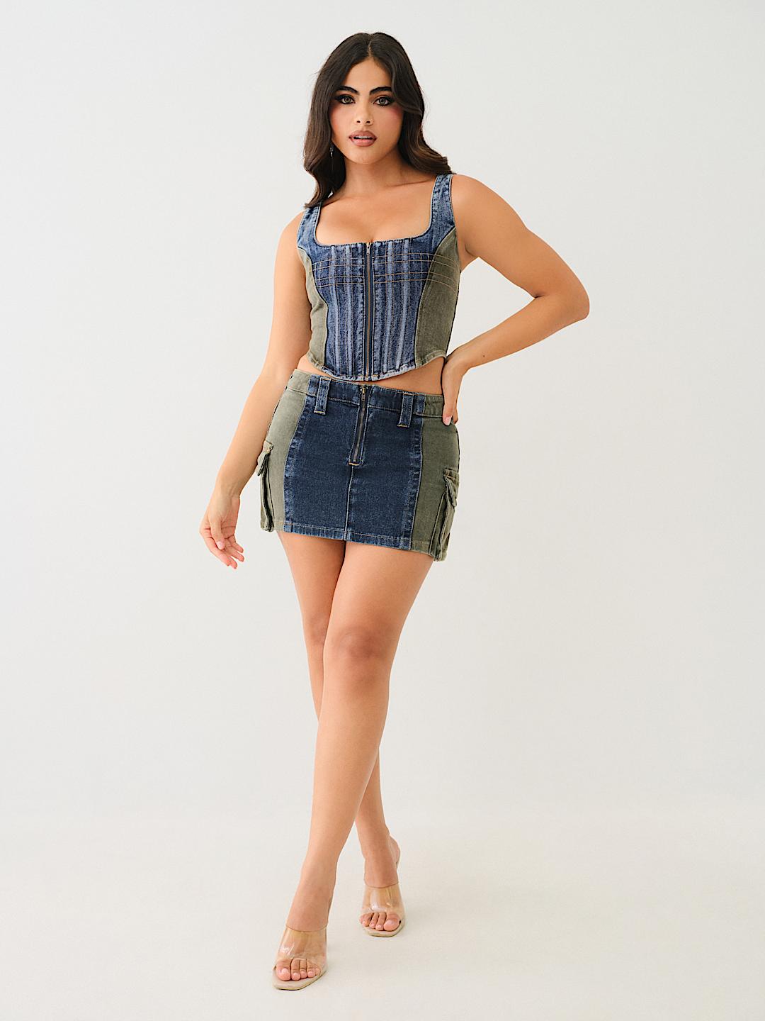 COLORBLOCK DENIM MINI SKIRT