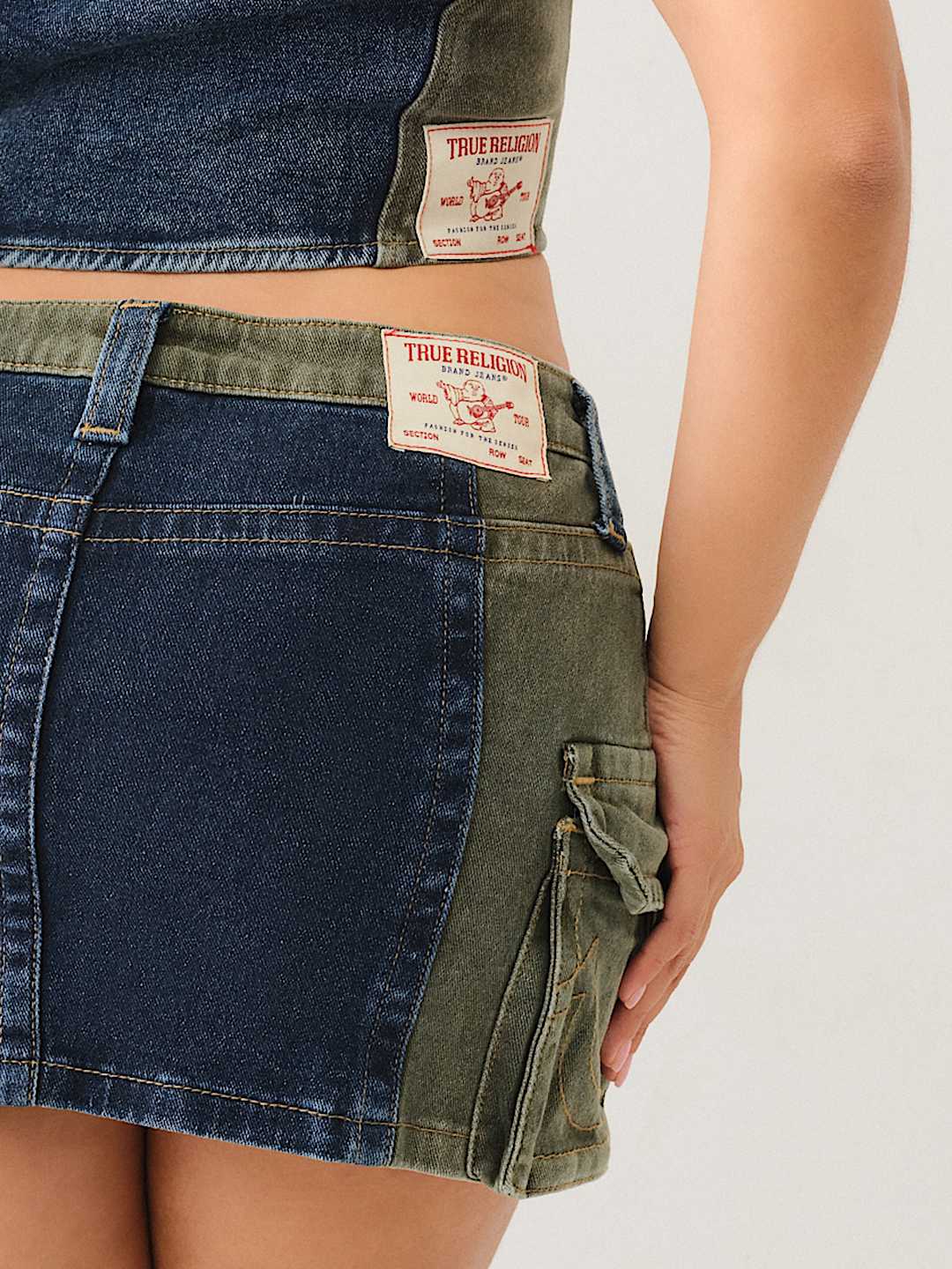 COLORBLOCK DENIM MINI SKIRT