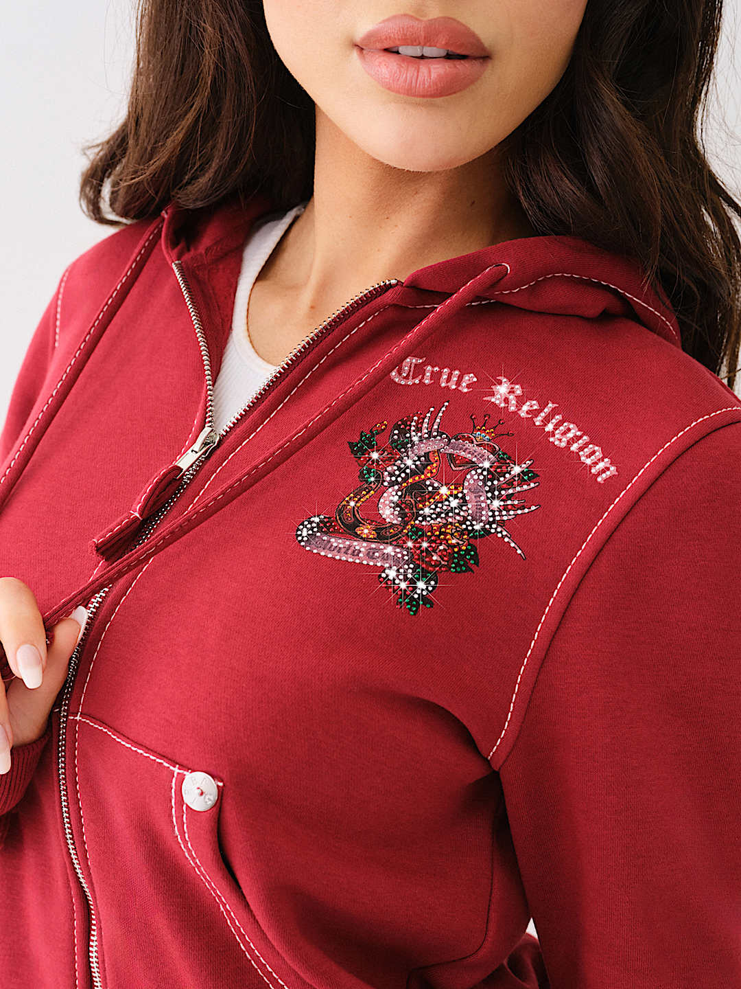 ROSE CRYSTAL BIG T ZIP HOODIE, image 2