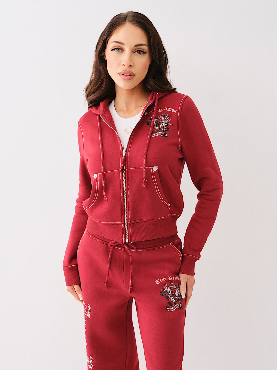 ROSE CRYSTAL BIG T ZIP HOODIE, image 4