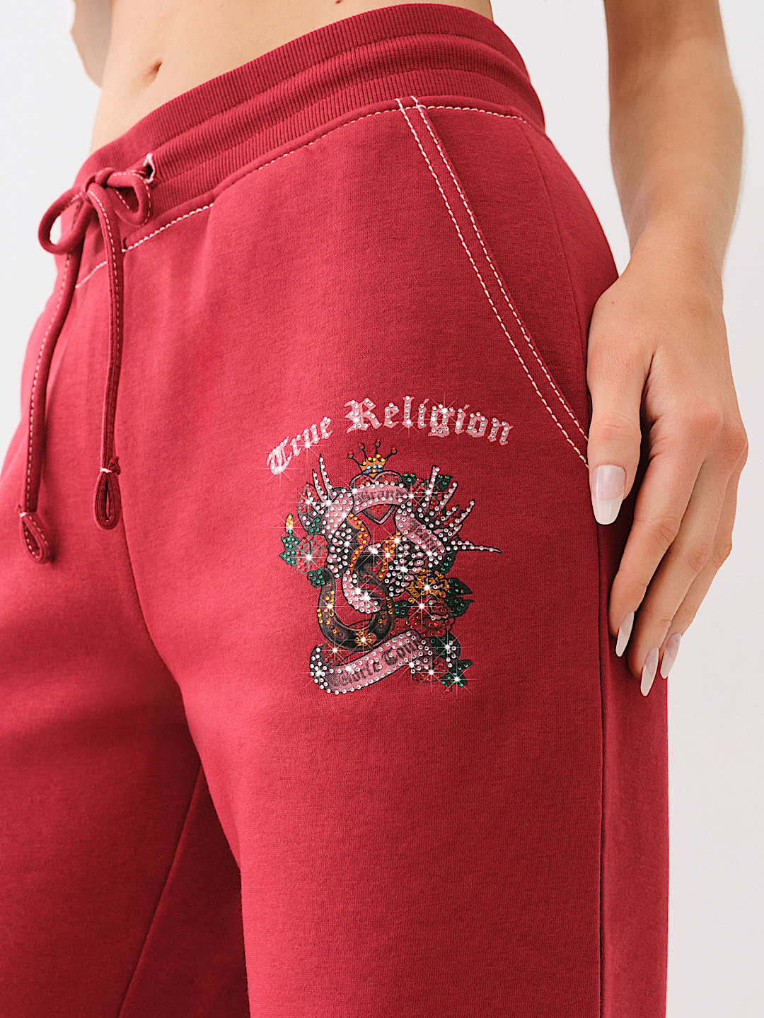 PANTALON EN MOLLETON AVEC LOGO CRISTAL BIG T, image 2