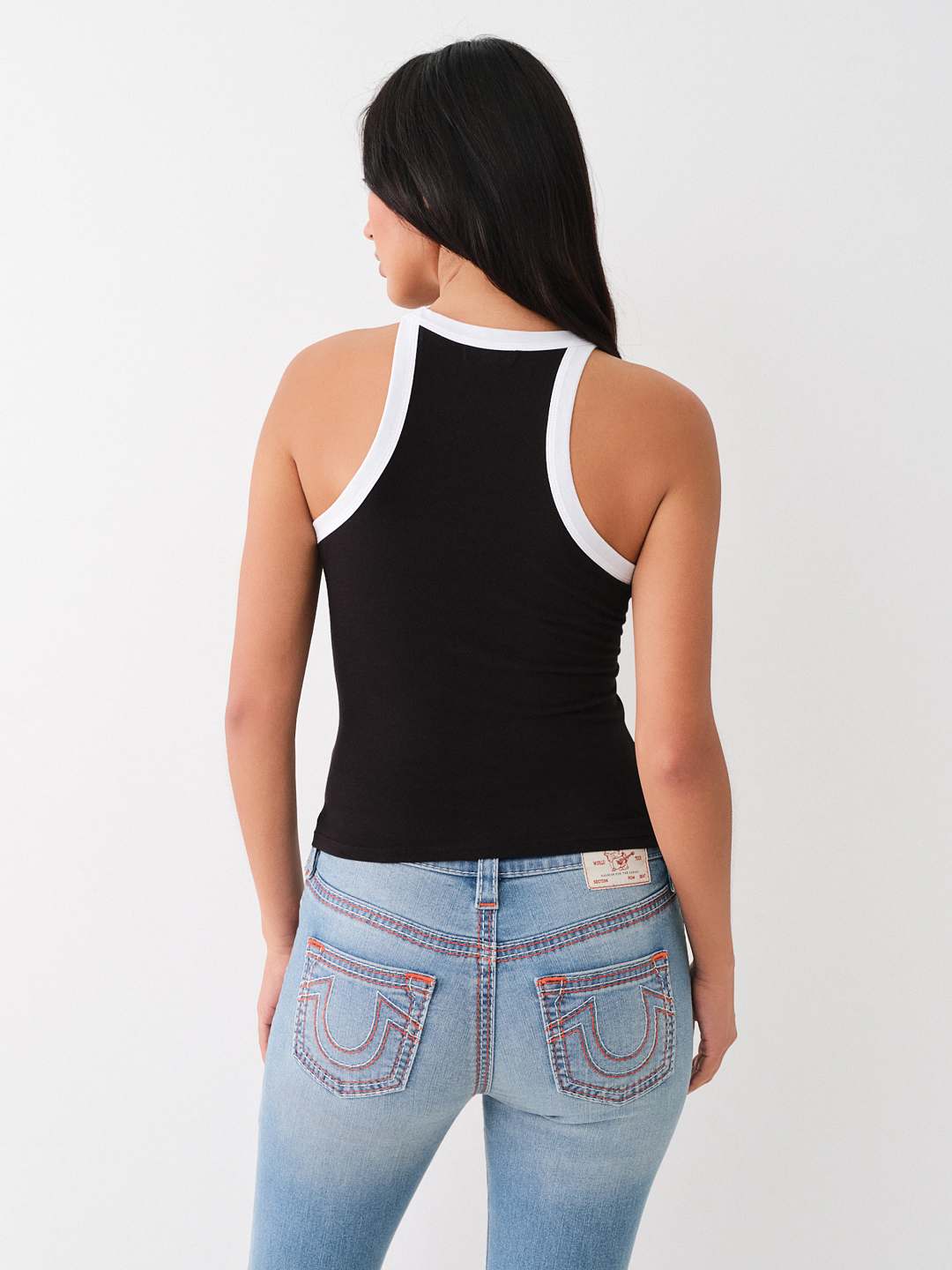 DENIM HORSESHOE APPLIQUE RINGER TANK, image 3