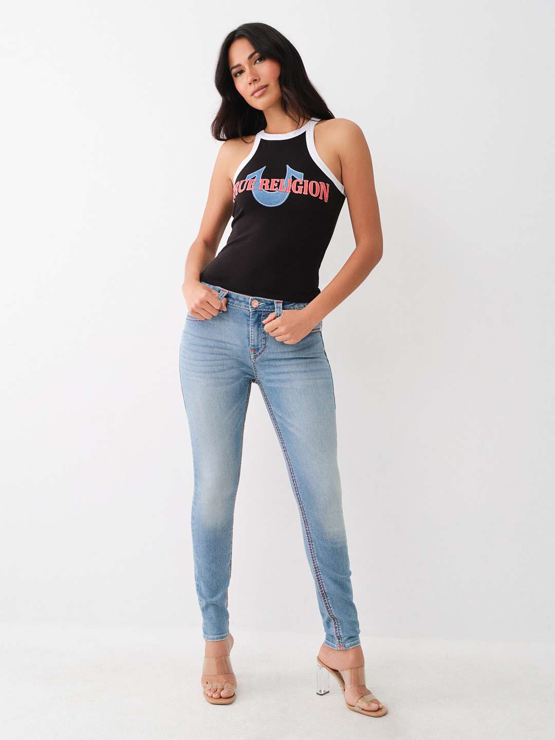 DENIM HORSESHOE APPLIQUE RINGER TANK, image 4