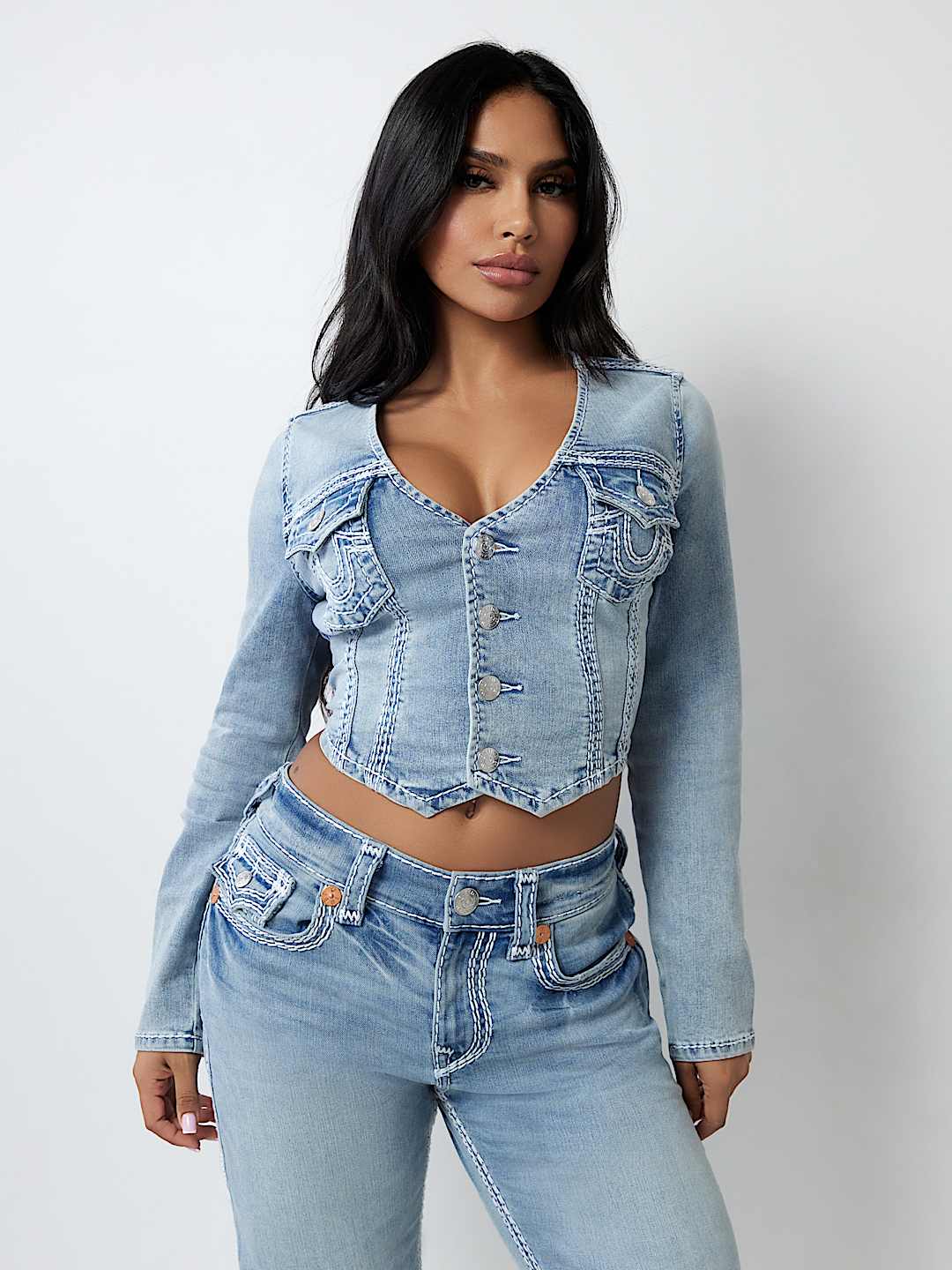 DENIM SUPER QT LONG SLEEVE TOP, image 1