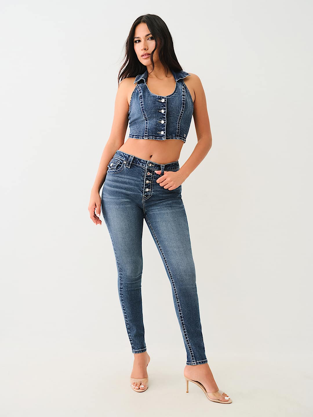 CROP DENIM CRYSTAL VEST