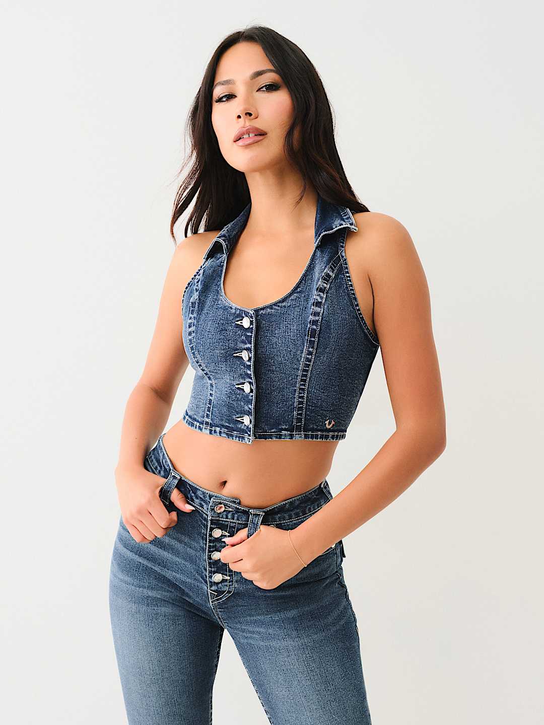 CROP DENIM CRYSTAL VEST