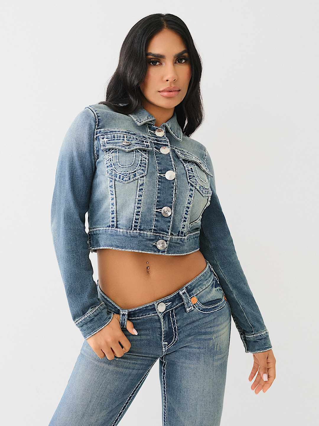 True Religion Jada Love store & Haight Cropped Denim Jacket Size Medium