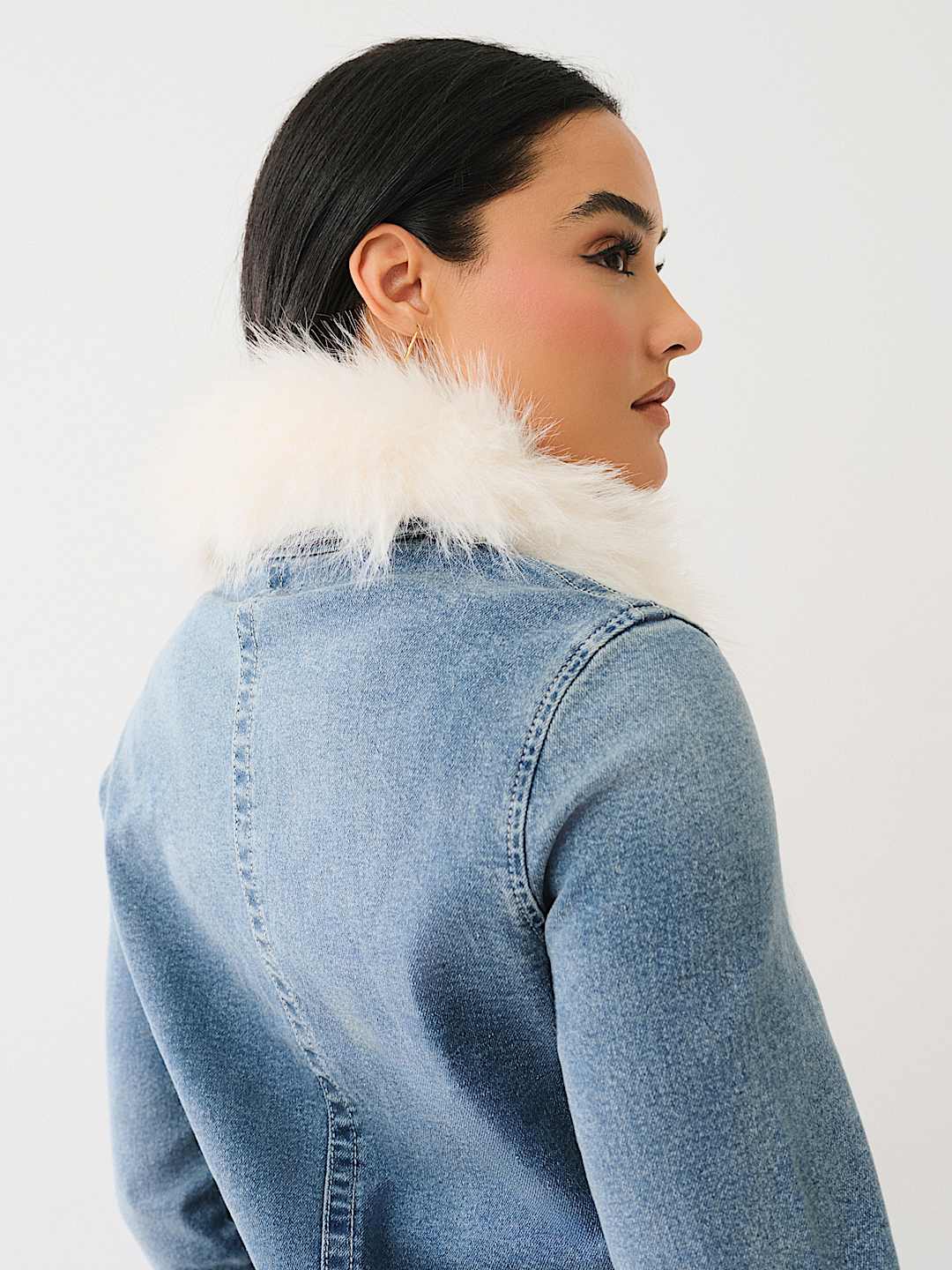 True religion jean jacket with fur collar hot sale