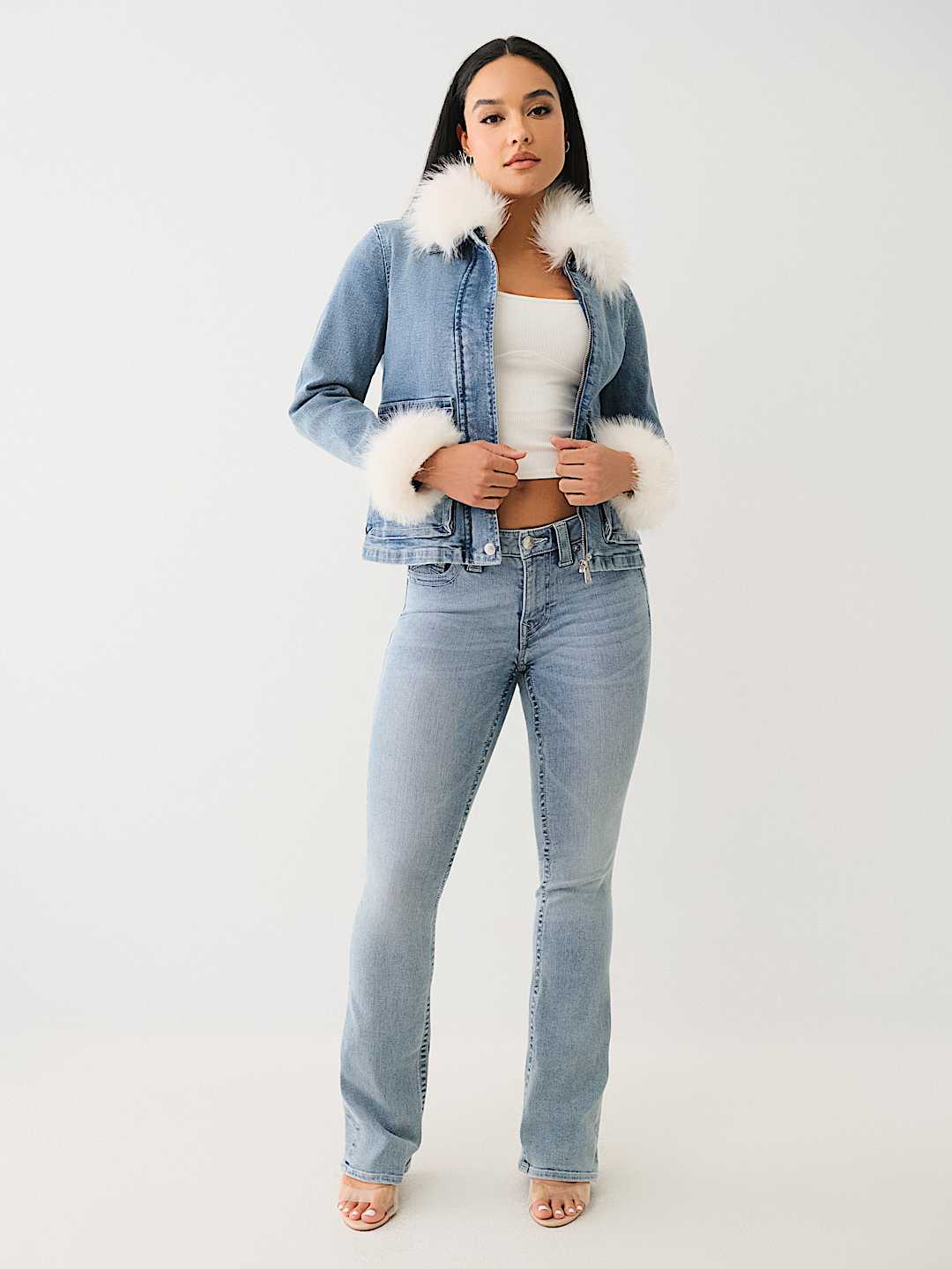 FAUX FUR TRIM DENIM JACKET - Slide 3.0