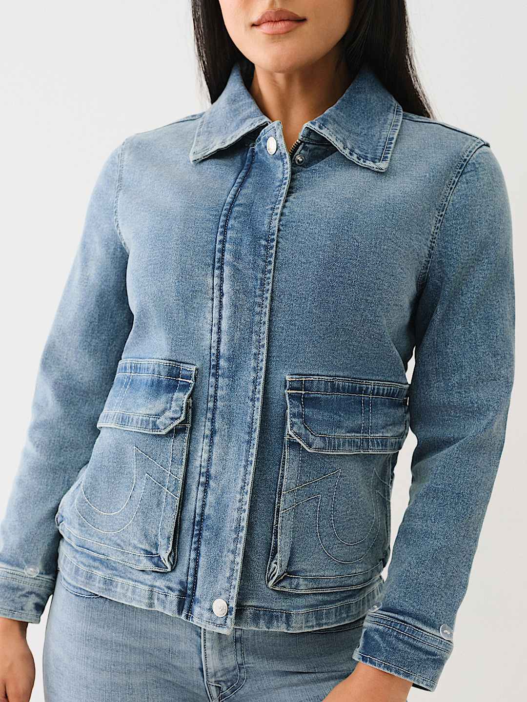 FAUX FUR TRIM DENIM JACKET True Religion