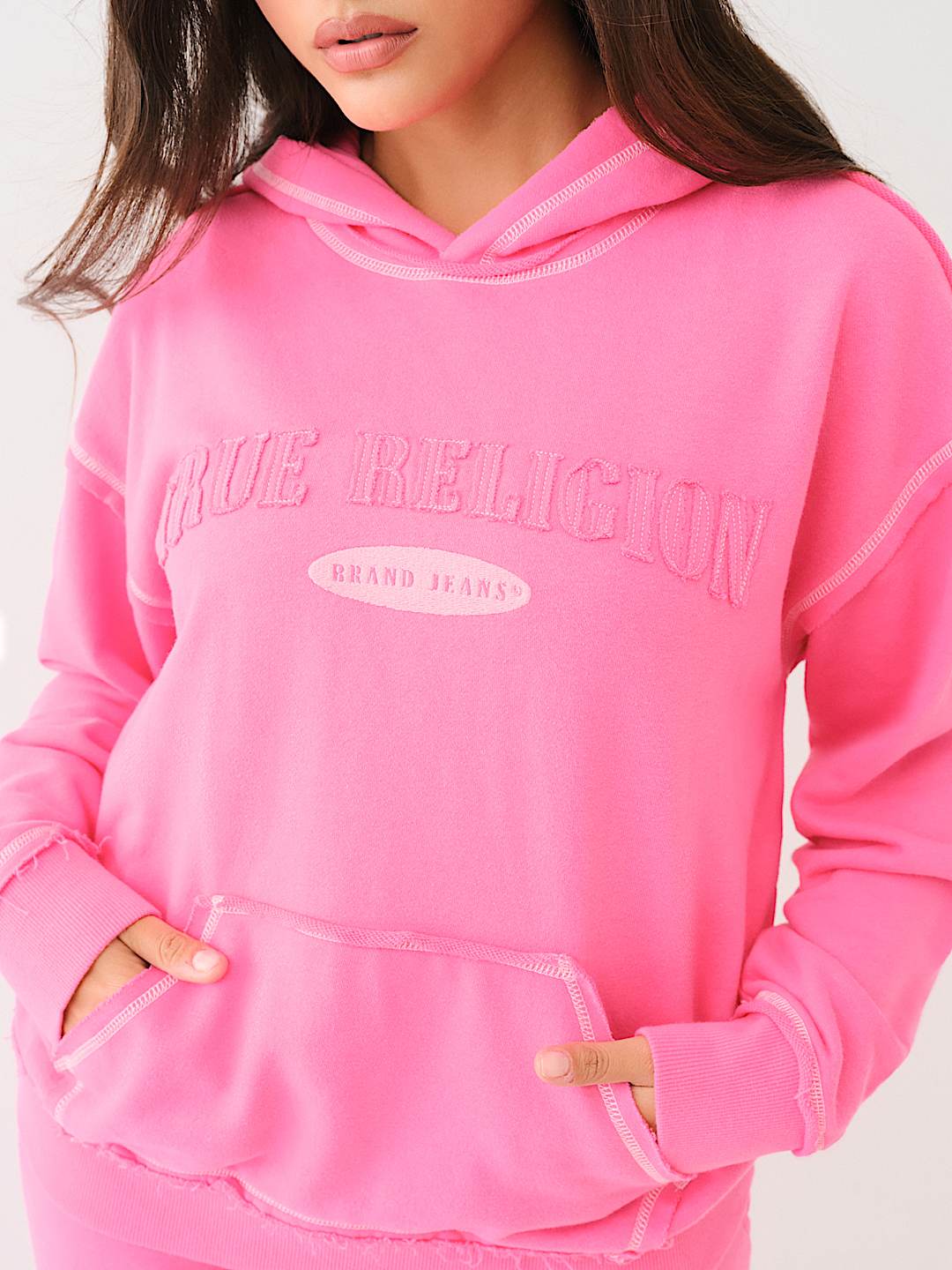 Pink fashion true religion hoodie