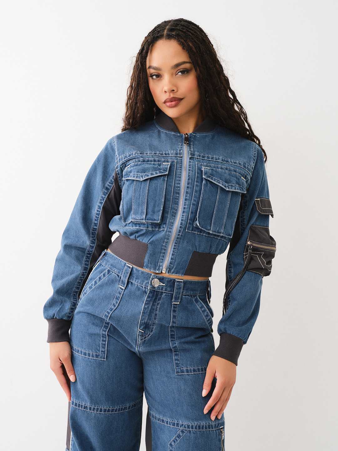 NYLON CARGO DENIM CROP JACKET