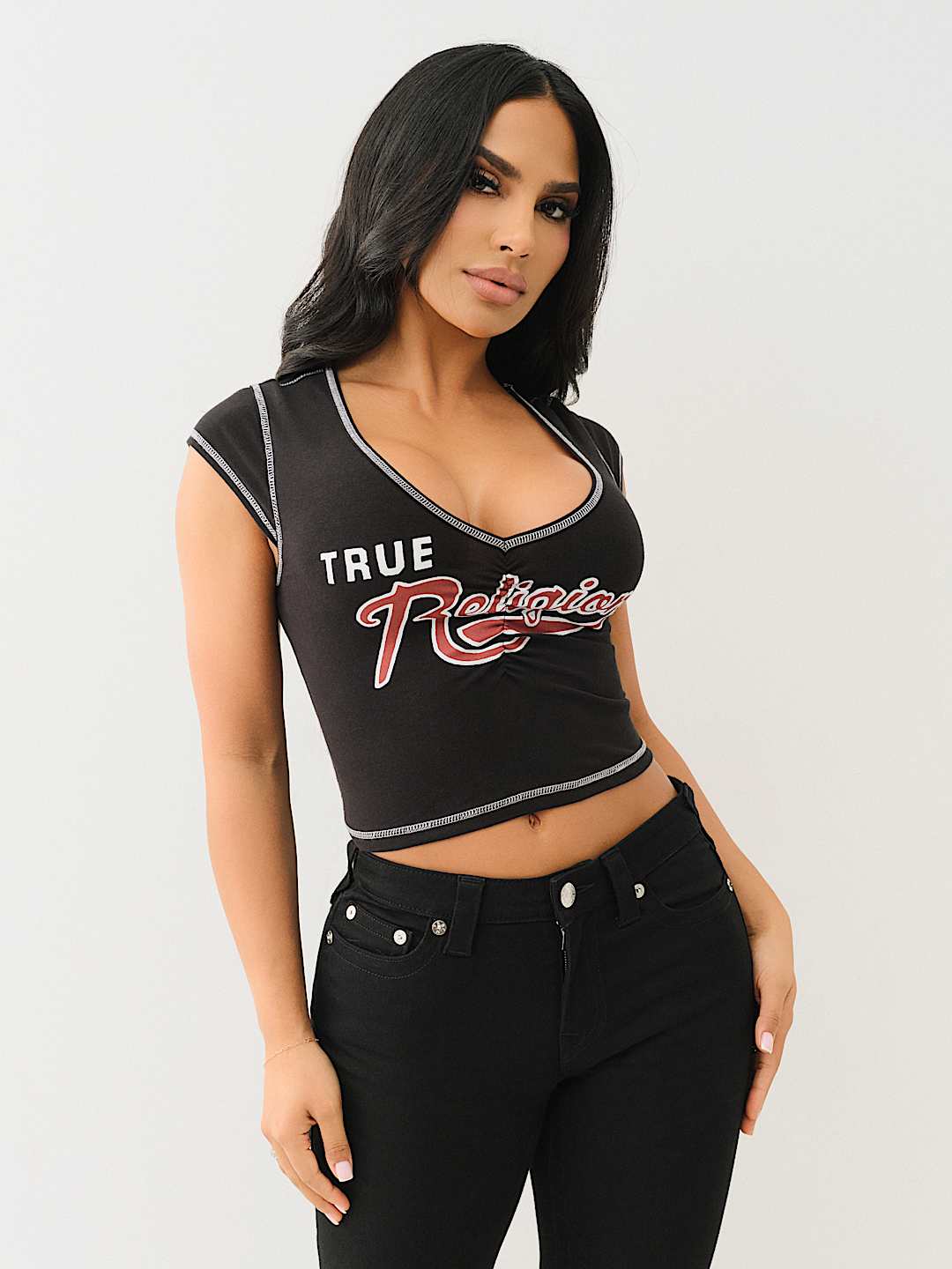 RUCHED CAP SLEEVE LOGO BABY TEE