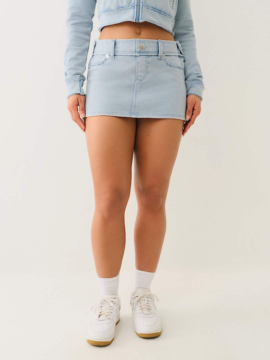 WASHED RAW EDGE BIG T MINI SKIRT