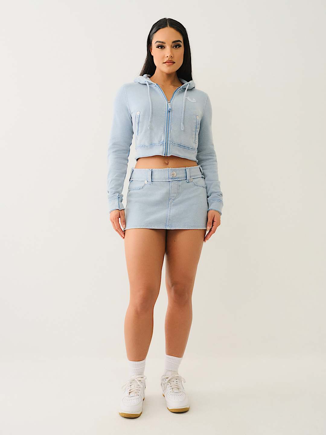 WASHED RAW EDGE BIG T MINI SKIRT