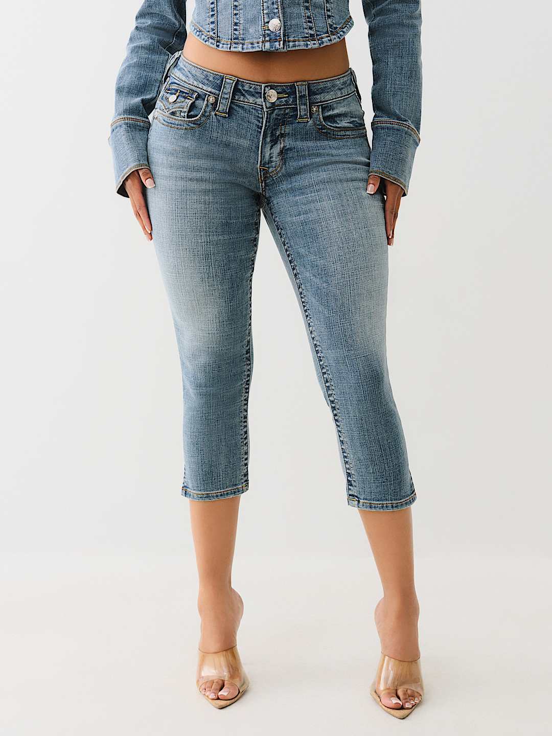 Женские капри True Religion Jennie средней посадки, облегающие, с клапанными задними карманами, розовые
