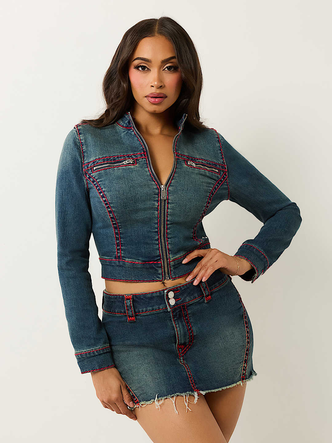 Женская укороченная джинсовая мото-куртка True Religion Shrunken Super T, индиго