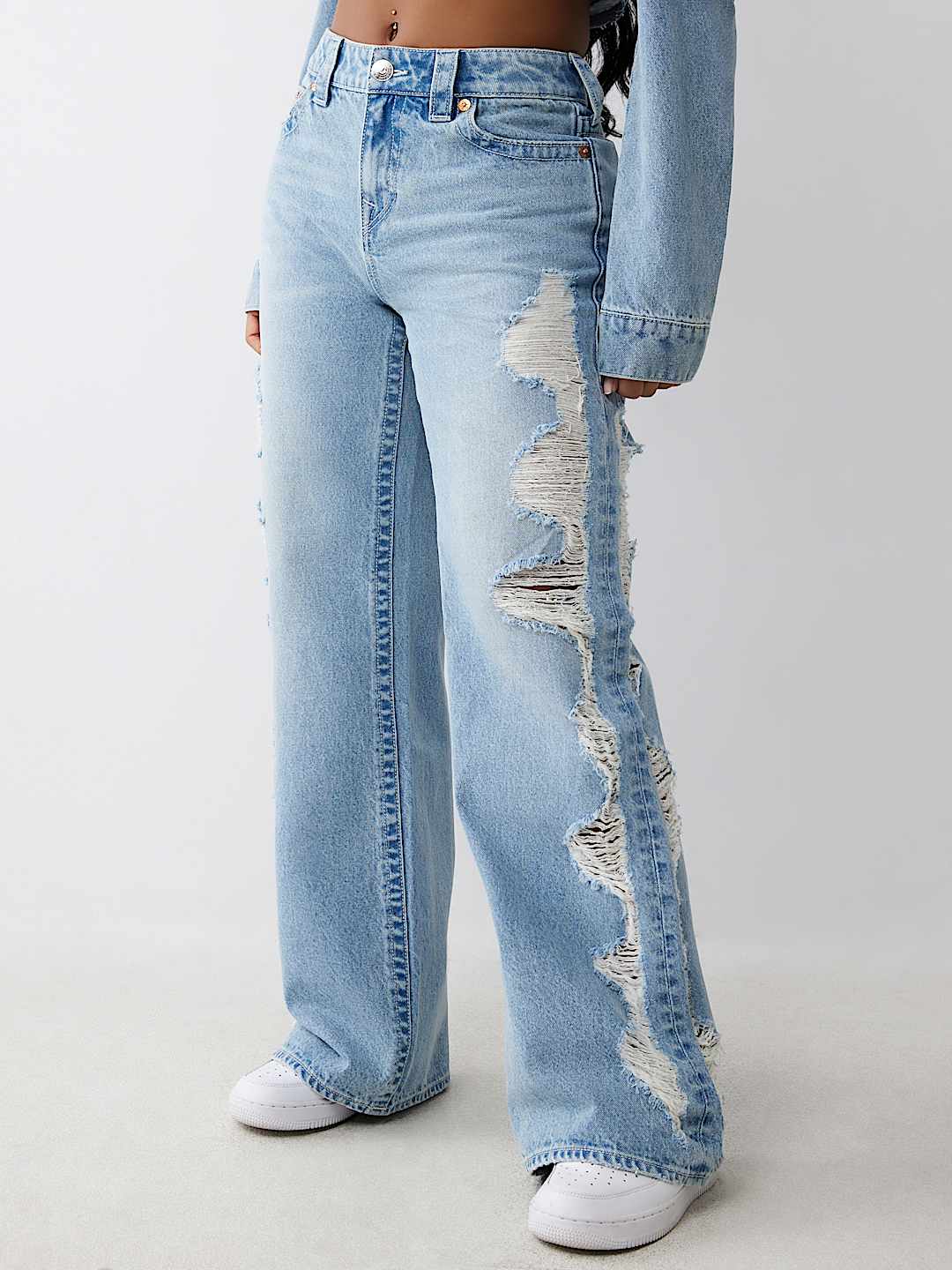 BOBBI SUPER DISTRESSED MID RISE BAGGY JEAN