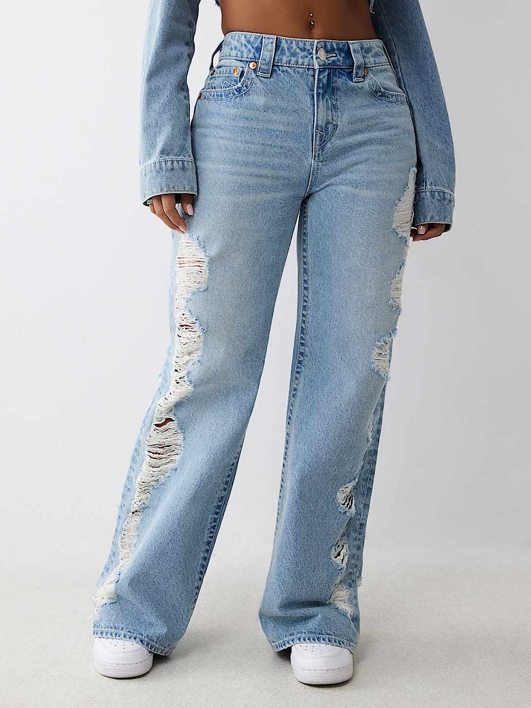 BOBBI SUPER DISTRESSED MID RISE BAGGY JEAN
