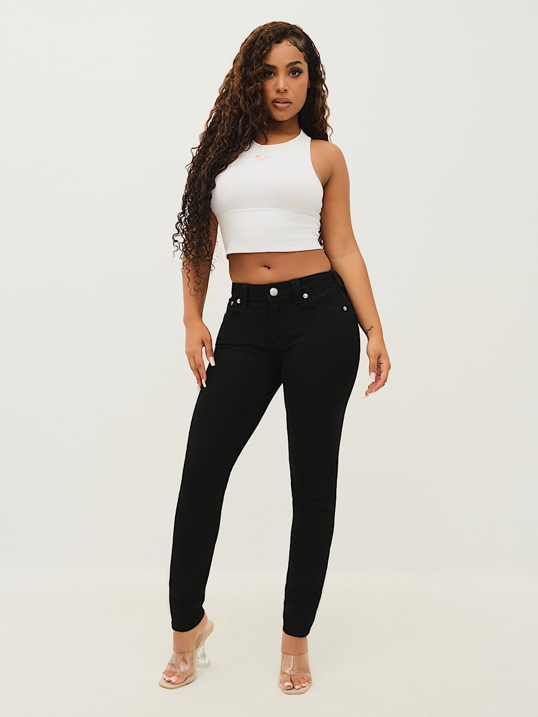 Женские джинсы True Religion Halle суперузкие средней посадки, черные