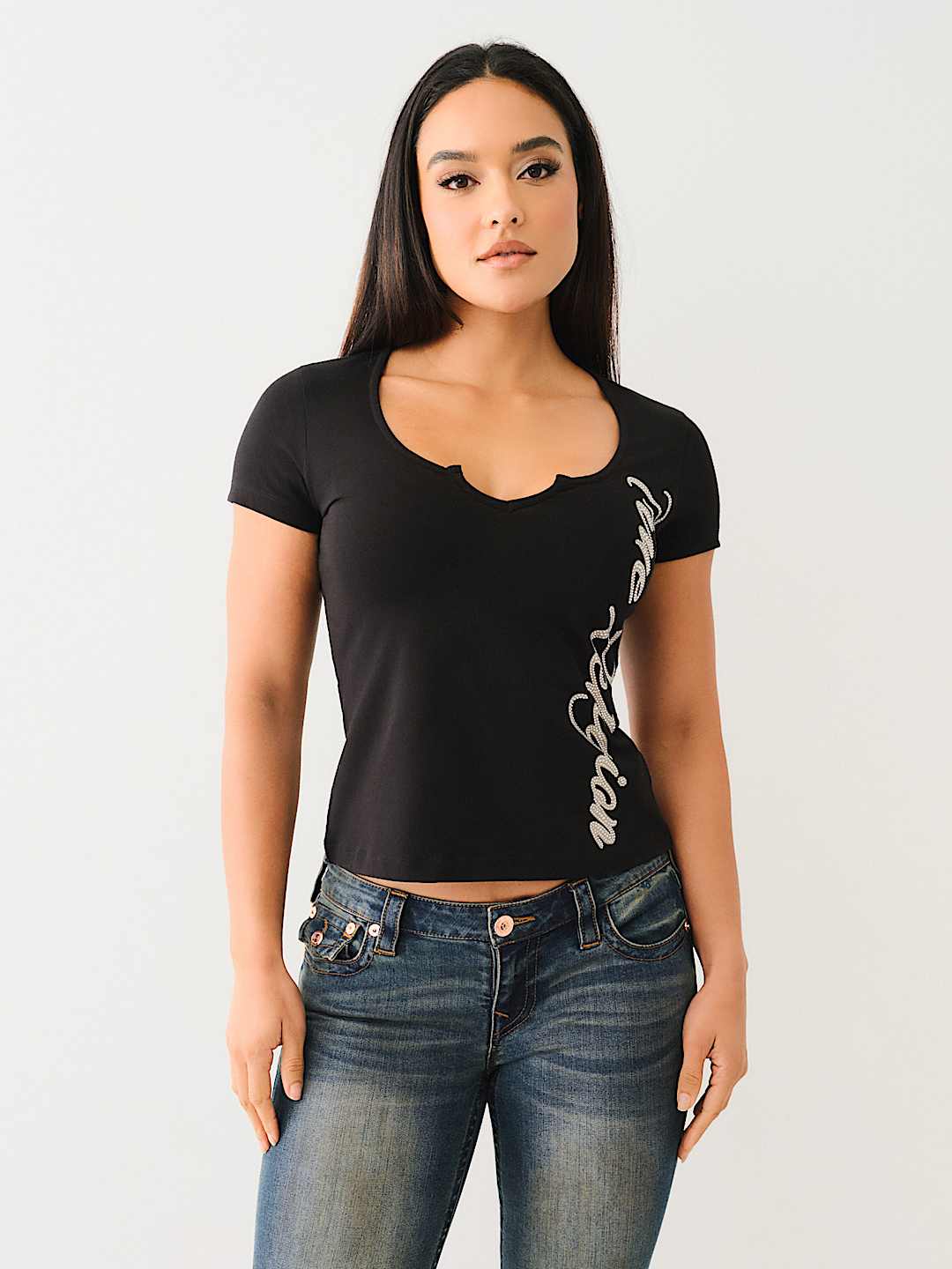 CRYSTAL TRUE RELIGION V NOTCH TEE, image 2