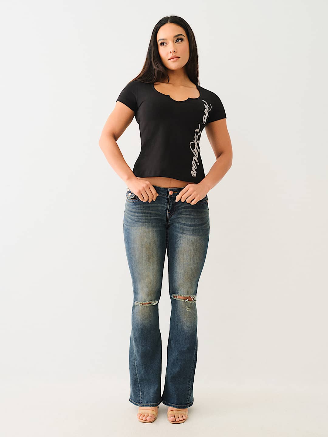 CRYSTAL TRUE RELIGION V NOTCH TEE, image 3