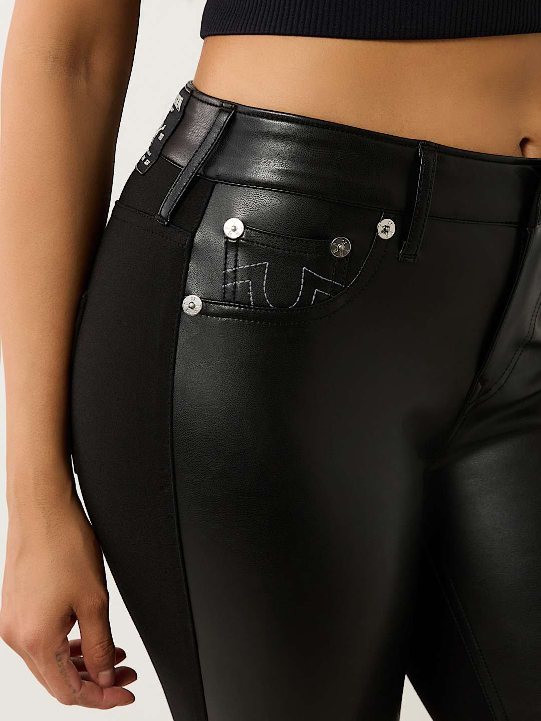 BECCA FAUX LEATHER PONTE BOOTCUT JEAN