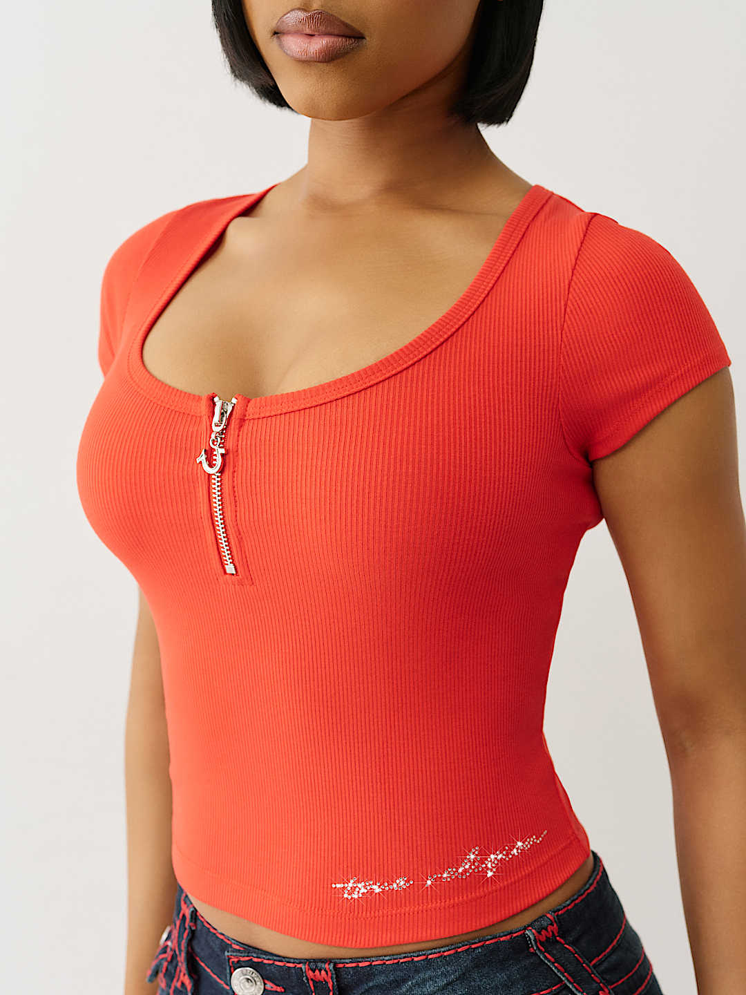 HALF ZIP RIBBED TOP