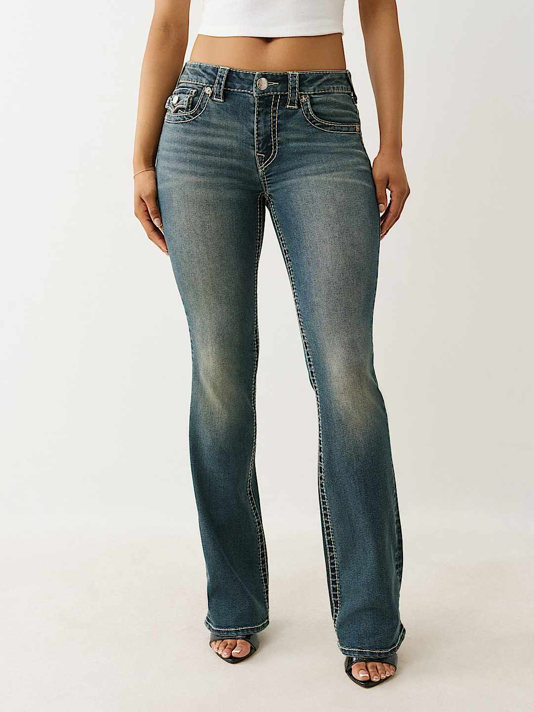 BECCA MID RISE BIG T BOOTCUT JEAN
