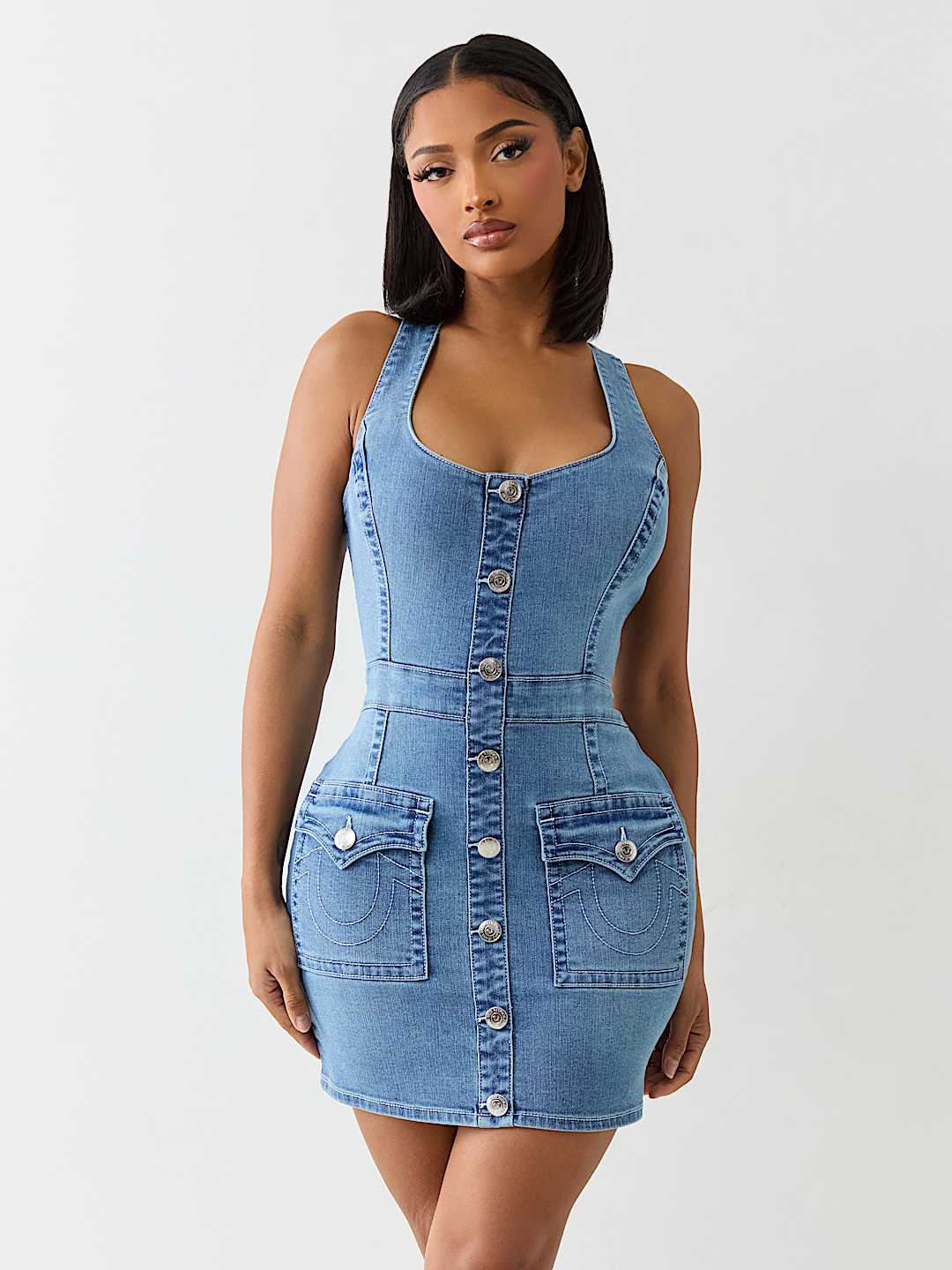 SCOOP NECK DENIM DRESS