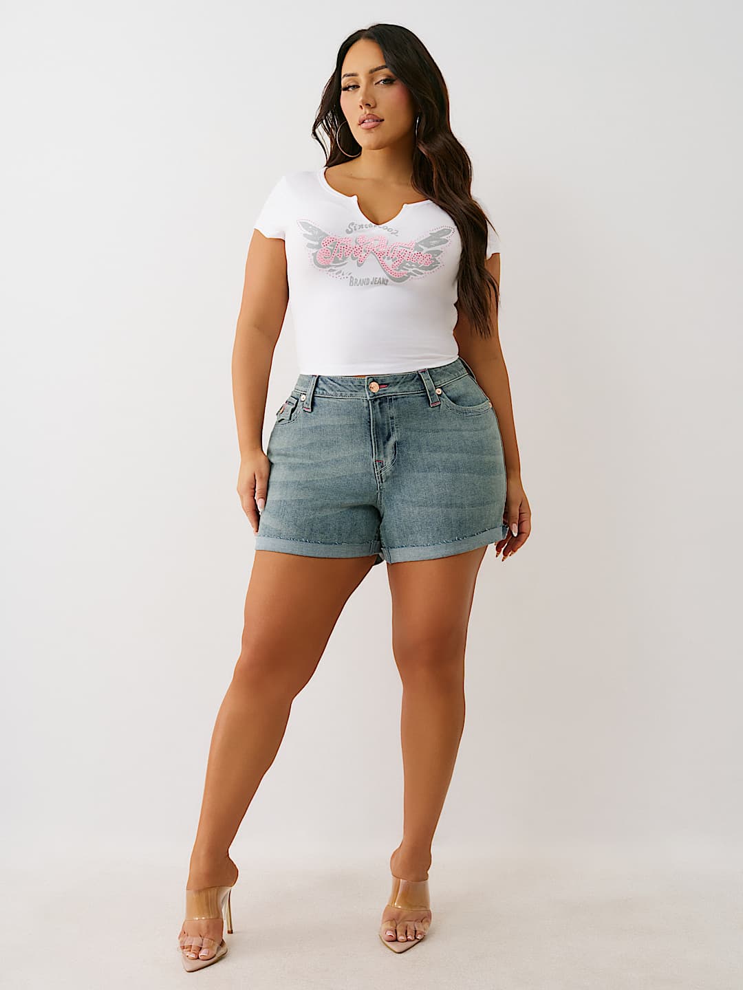 PLUS JENNIE ‘I LOVE TRUE RELIGION’ ROLLED SHORT