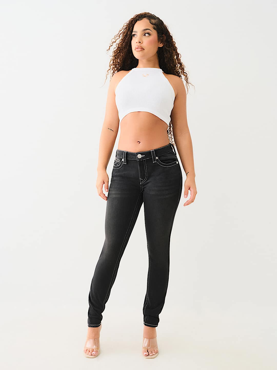 JENNIE BLACK TERRY MID RISE CURVY SKINNY PANT, image 2