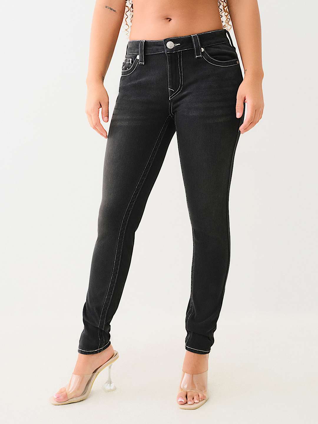 JENNIE BLACK TERRY MID RISE CURVY SKINNY PANT, image 1