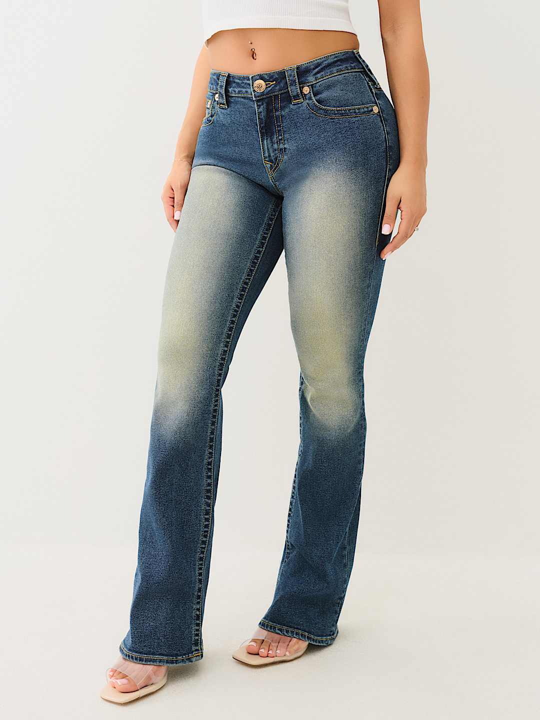 BECCA GLITTER SPRAY MID RISE BOOTCUT JEAN