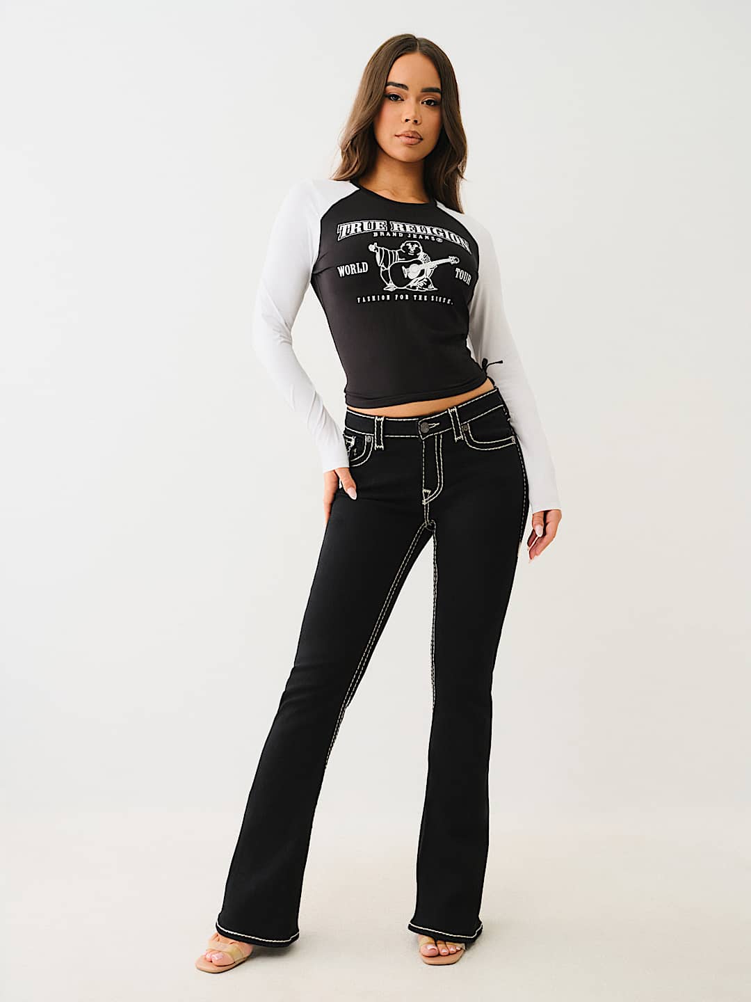 RUCHED LONG SLEEVE BASEBALL TEE, image 2