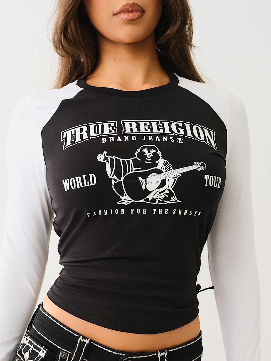 RUCHED LONG SLEEVE BASEBALL TEE, image 3