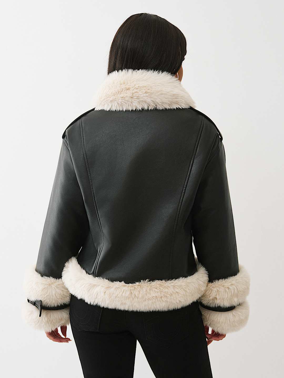 EMBROIDERED FAUX LEATHER FUR JACKET