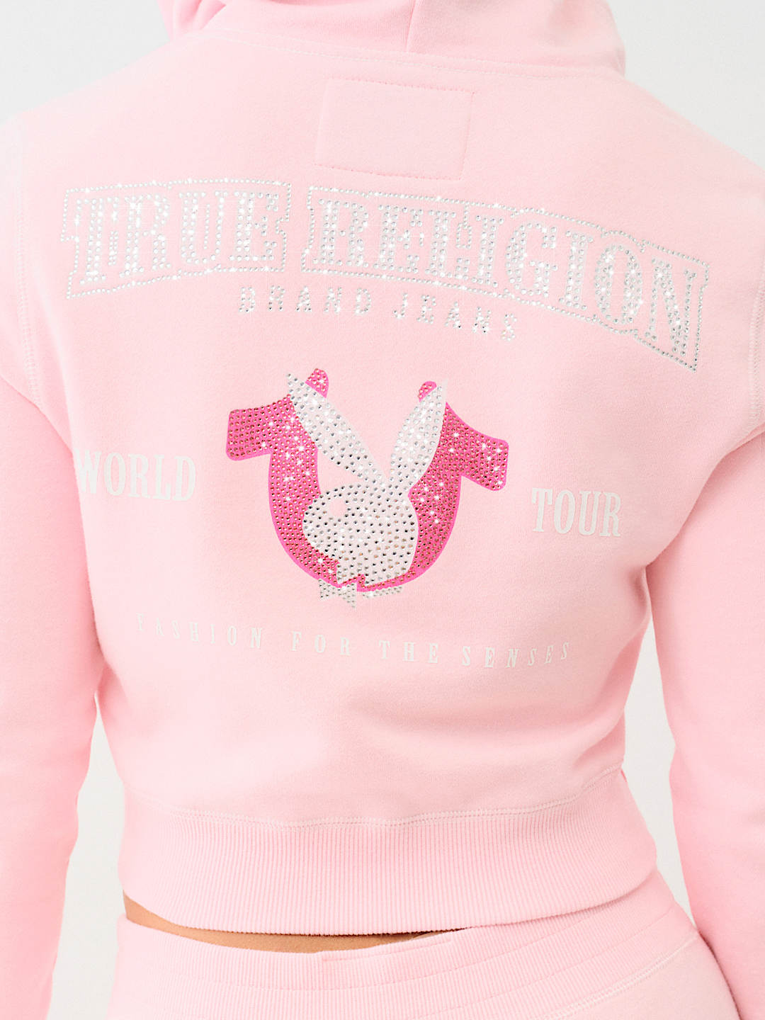 PLAYBOY X TRUE RELIGION CRYSTAL CROP ZIP HOODIE True Religion