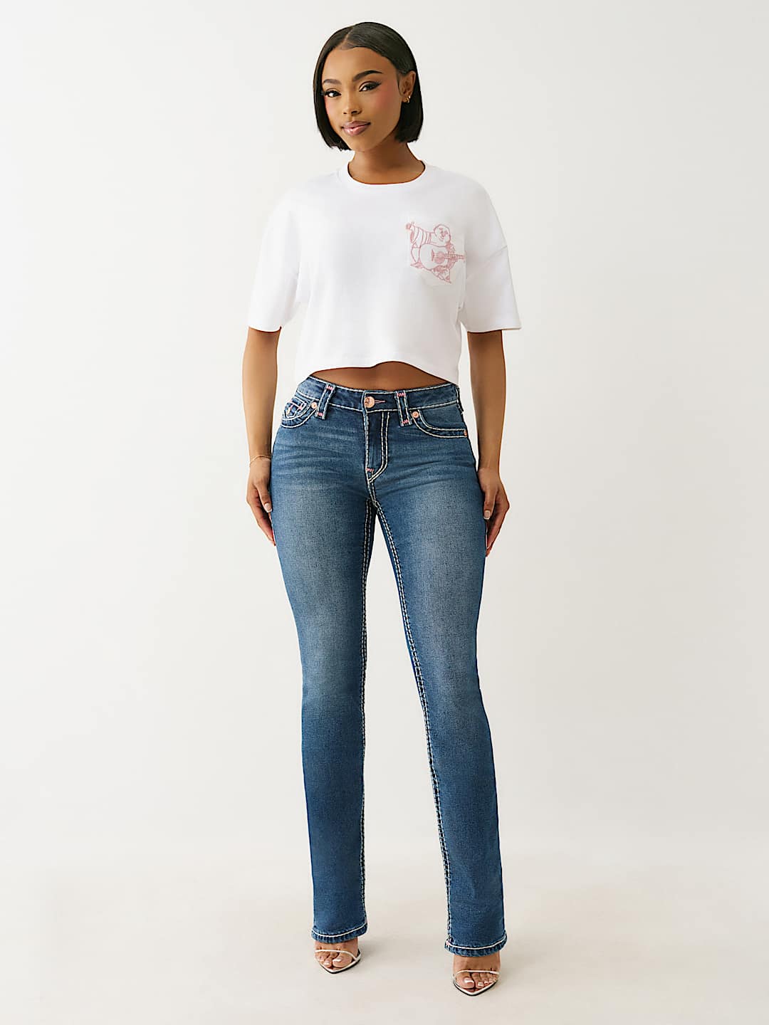 EMBROIDERED BUDDHA BOXY CROPPED TEE