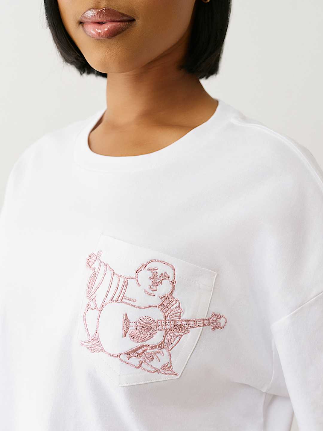 EMBROIDERED BUDDHA BOXY CROPPED TEE