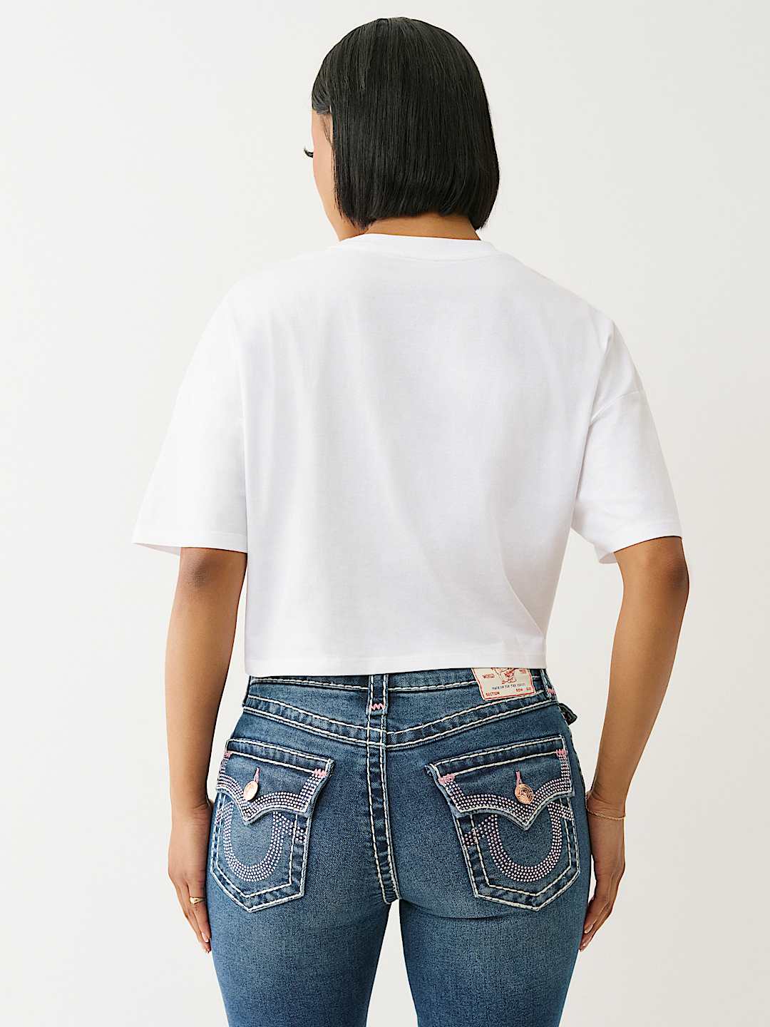 EMBROIDERED BUDDHA BOXY CROPPED TEE