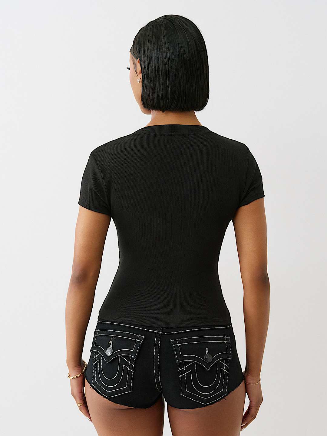 RIBBED SCRIPT LOGO V NECK TOP