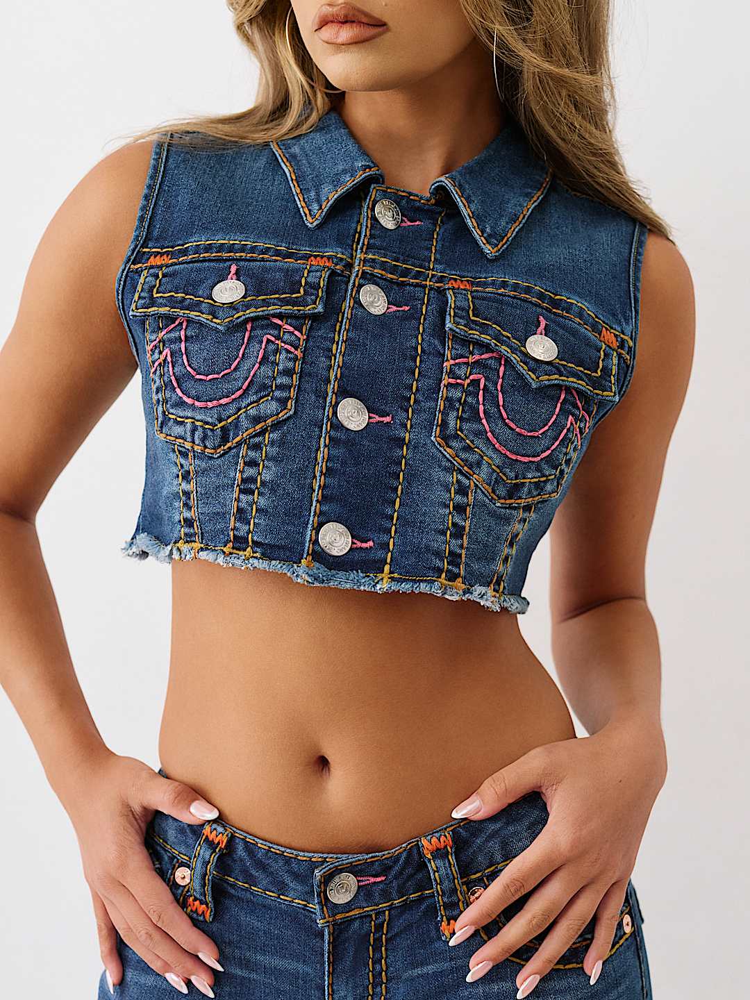 Женский джинсовый жилет True Religion Cropped Super T укороченный, сине-бирюзовый