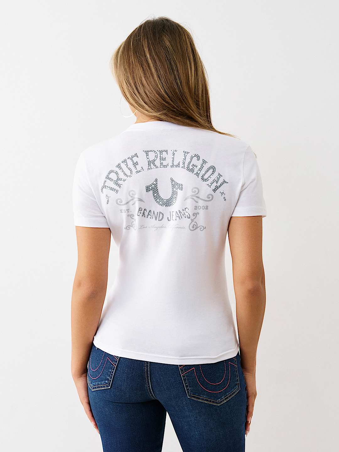 CRYSTAL LOGO V NECK TEE