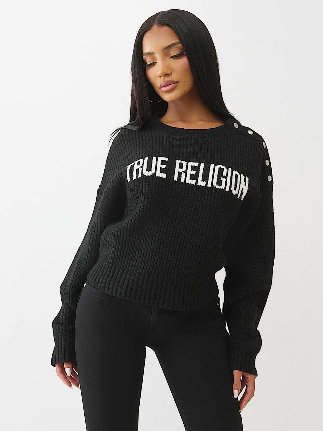 Женский свитер true religion с отстегивающимися плечами, черный