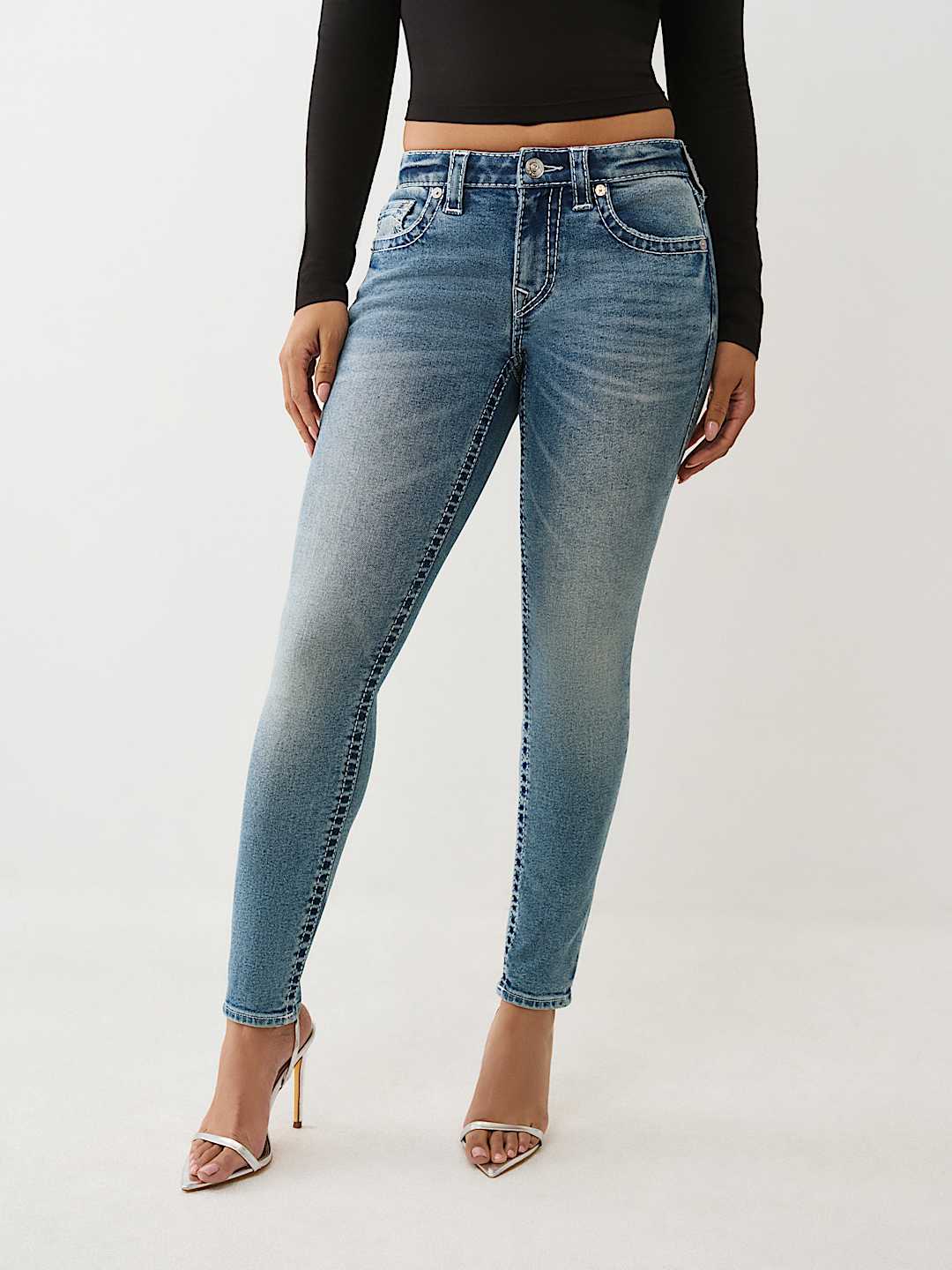 JENNIE MID RISE CRYSTAL BIG T CURVY SKINNY JEAN, image 2