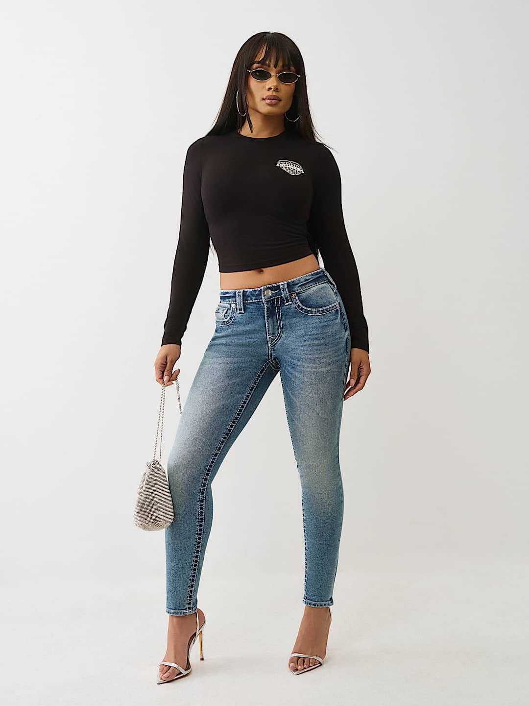 JENNIE MID RISE CRYSTAL BIG T CURVY SKINNY JEAN, image 3