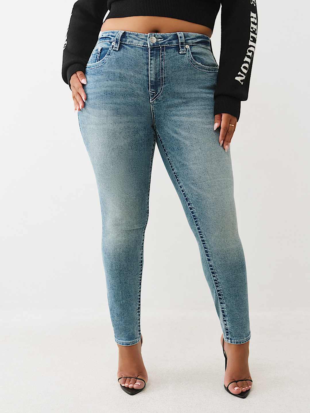 PLUS JENNIE MID RISE CRYSTAL BIG T CURVY SKINNY JEAN, image 2