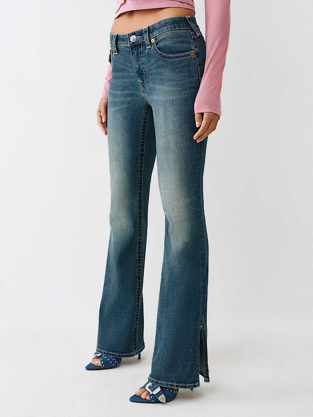 BECCA MID RISE SIDE SLIT HEM BOOTCUT JEAN, image 1